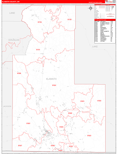 Klamath County, OR Zip Code Wall Map