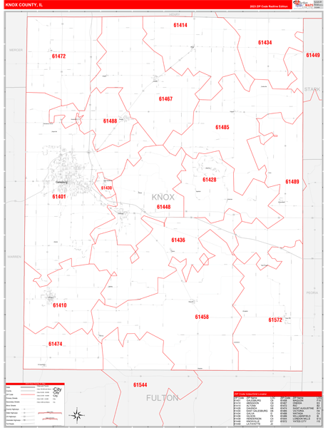 Knox County, IL Zip Code Wall Map