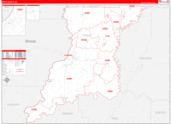 Knox County Digital Map Red Line Style