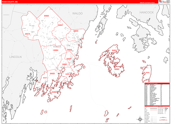 Knox County, ME Wall Map Red Line Style