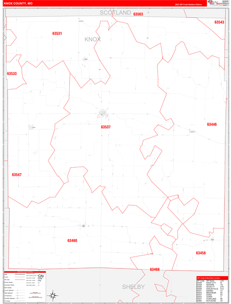Knox County, MO Wall Map Red Line Style