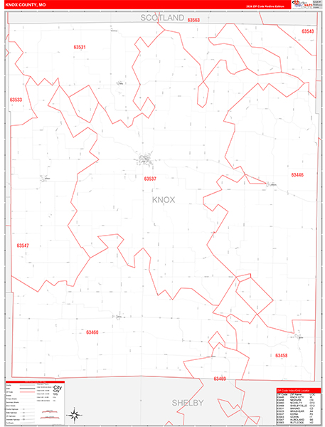 Knox County, MO Map Red Line Style