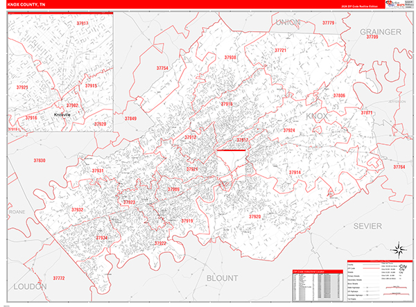 Knox County, TN Zip Code Map