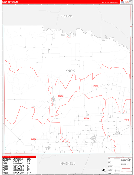 Knox County, TX Zip Code Map
