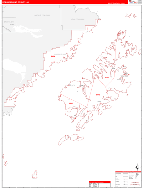Kodiak Island Borough (County), AK 5 Digit Zip Code Maps - Red Line