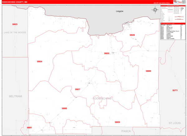 Koochiching County Digital Map Red Line Style