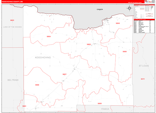 Koochiching County, MN Zip Code Map