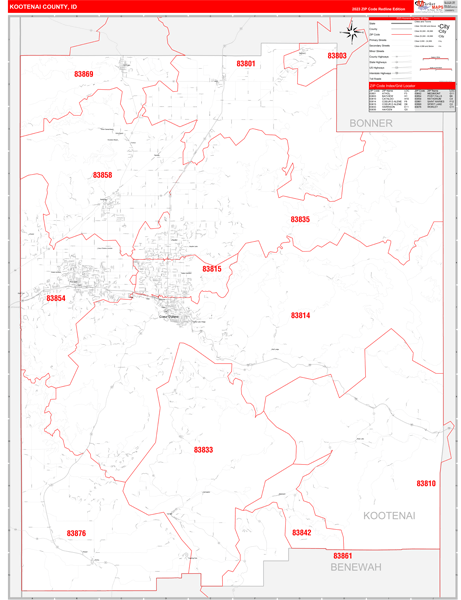 Kootenai County Digital Map Red Line Style