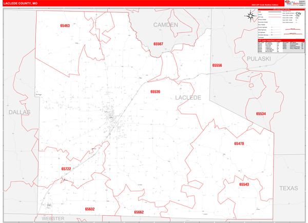 Laclede County, MO Zip Code Wall Map