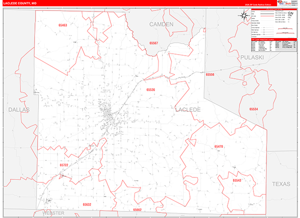 Laclede County, MO Map Red Line Style