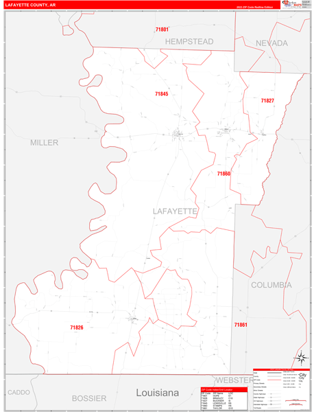 Lafayette County, AR Wall Map Red Line Style