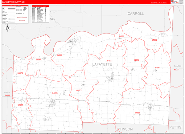 Lafayette County, MO Map Red Line Style