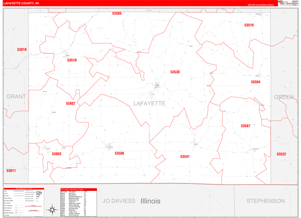 Lafayette County, WI Zip Code Wall Map
