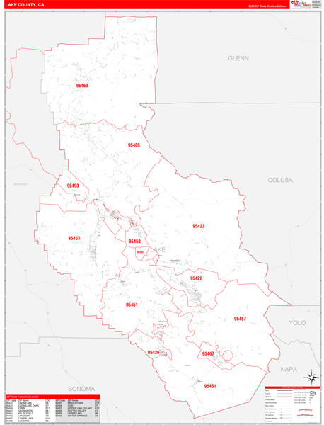 Lake County, CA Zip Code Wall Map