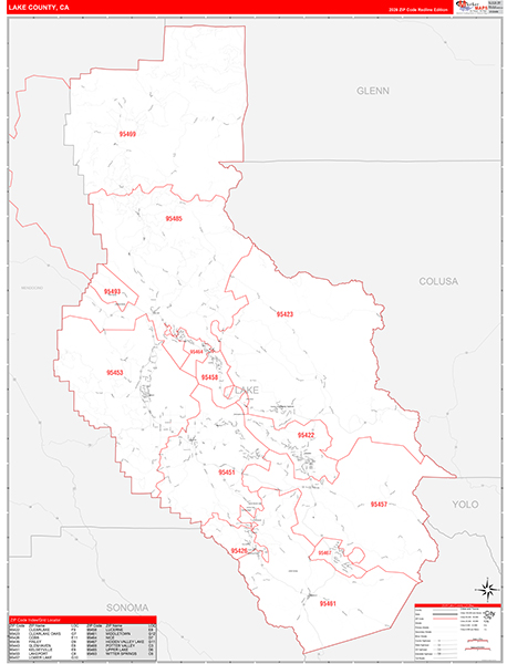 Lake County, CA Map Red Line Style
