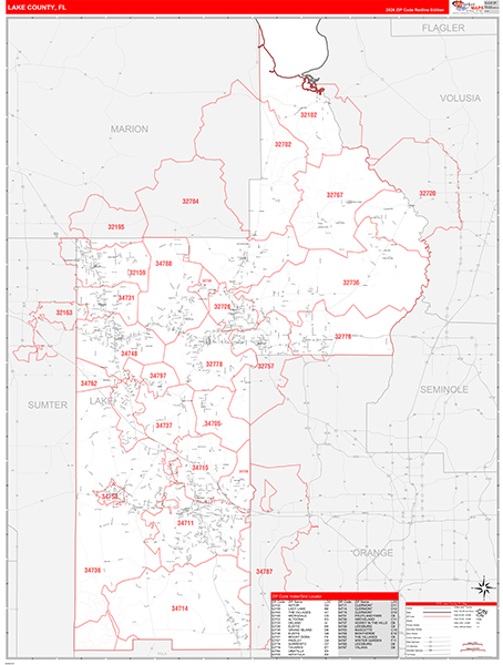 Lake County, FL Wall Map Red Line Style