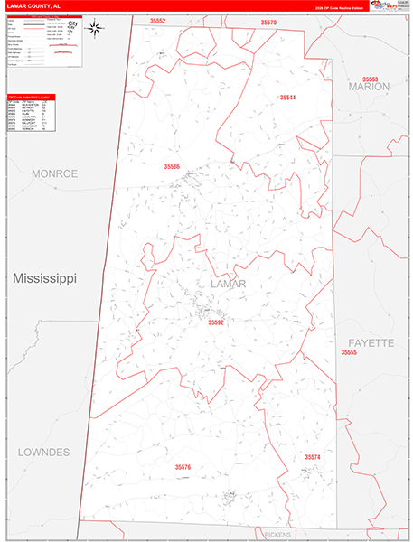 Lamar County, AL Zip Code Map