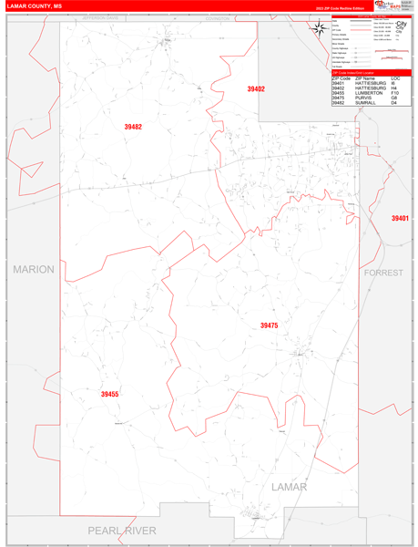 Lamar County Digital Map Red Line Style
