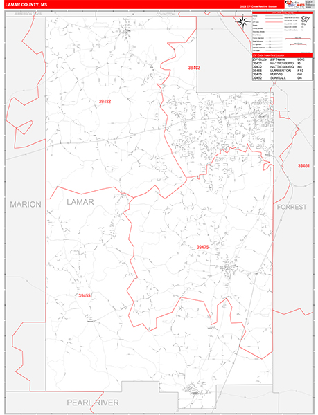 Lamar County, MS Zip Code Map