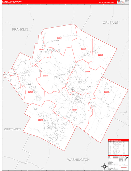 Lamoille County, VT Zip Code Wall Map