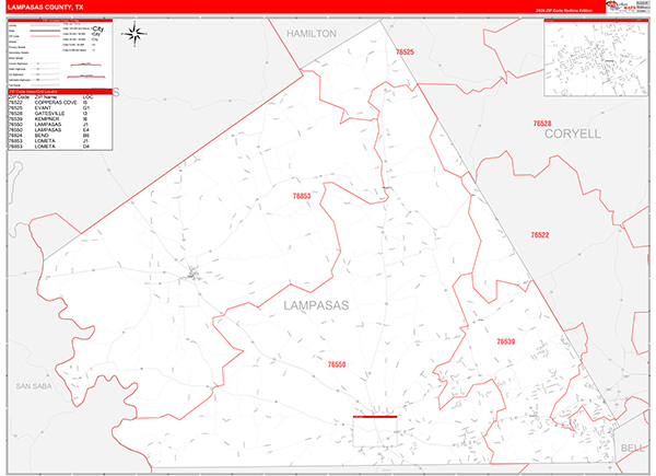 Lampasas County, TX Zip Code Map