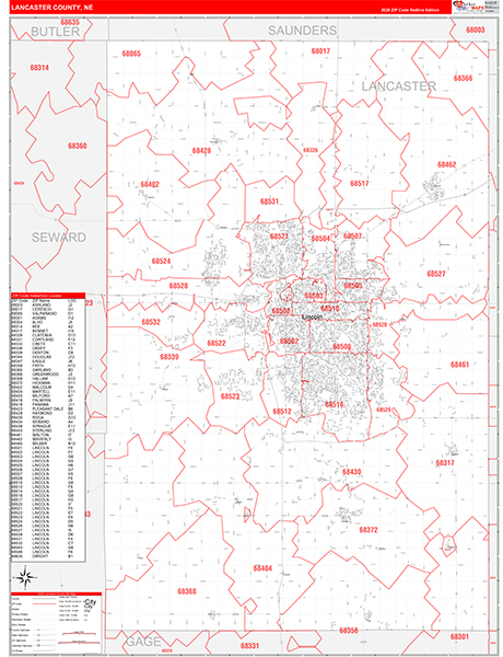 Lancaster County, NE Zip Code Map