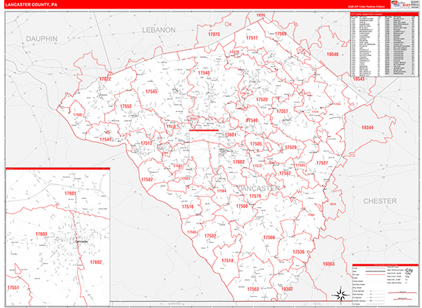 Lancaster County, PA Zip Code Wall Map