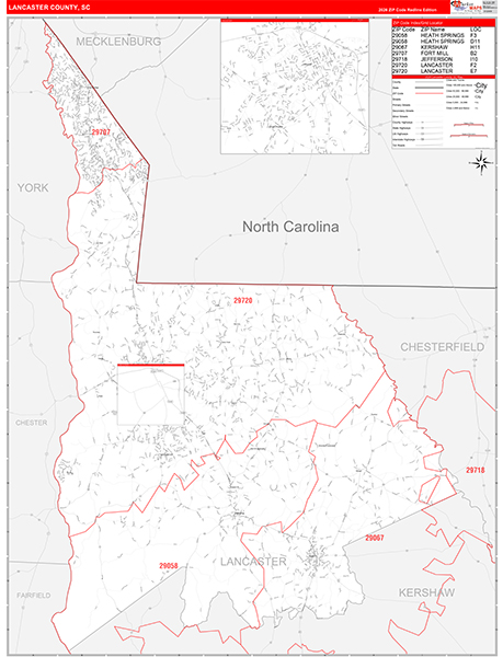 Lancaster County, SC Zip Code Wall Map