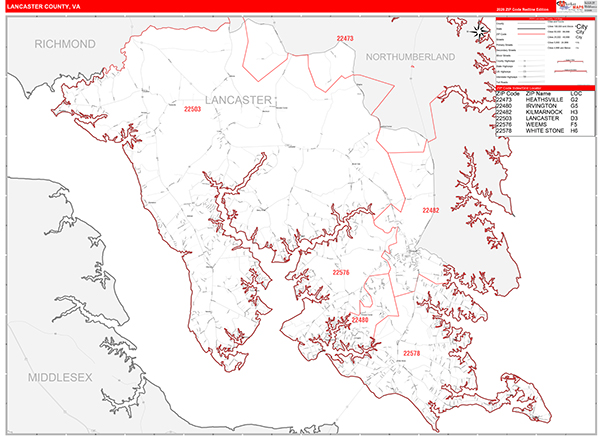 Lancaster County, VA Zip Code Map