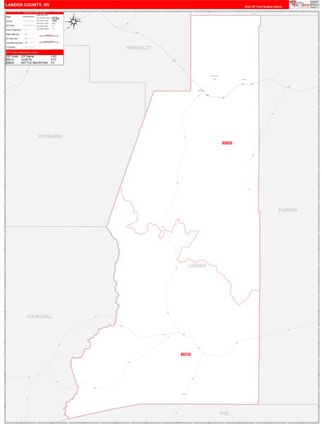Lander County, NV Zip Code Wall Map