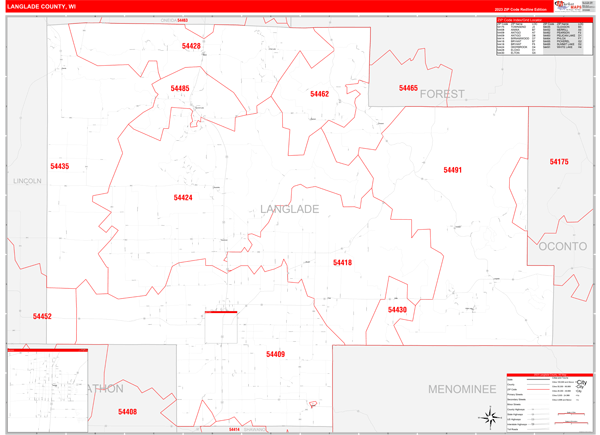 Langlade County Digital Map Red Line Style