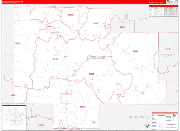Langlade County, WI Zip Code Wall Map