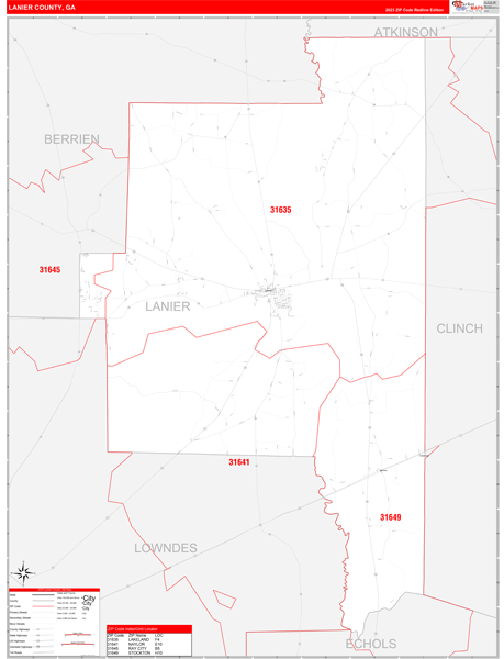 Lanier County Digital Map Red Line Style