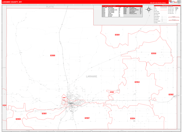 Laramie County, WY Carrier Route Wall Map