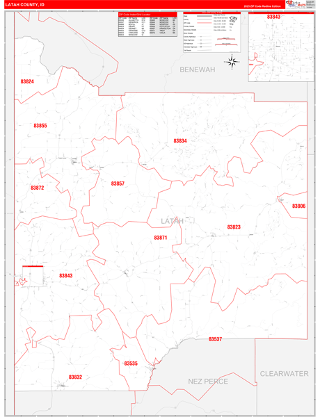 Latah County, ID Zip Code Map