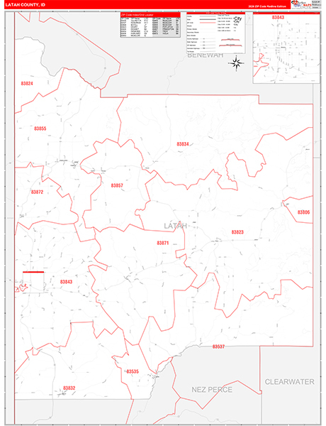 Latah County, ID Zip Code Wall Map