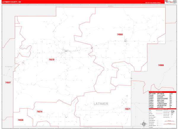 Latimer County, OK Zip Code Wall Map