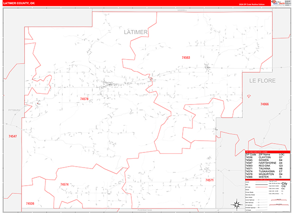 Latimer County, OK Carrier Route Wall Map