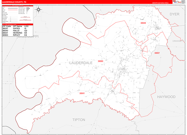Lauderdale County, TN Zip Code Map