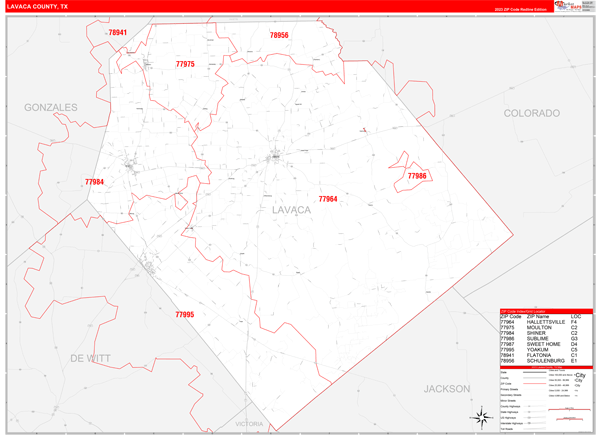 Lavaca County Digital Map Red Line Style