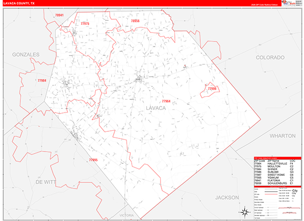 Lavaca County, TX Zip Code Map