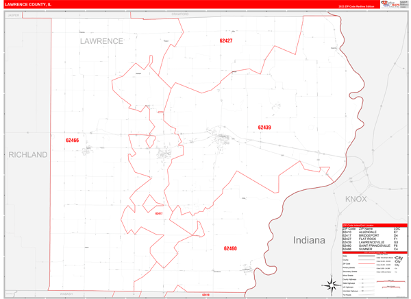 Lawrence County, IL Wall Map Red Line Style