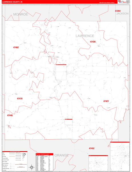 Lawrence County, IN Zip Code Wall Map