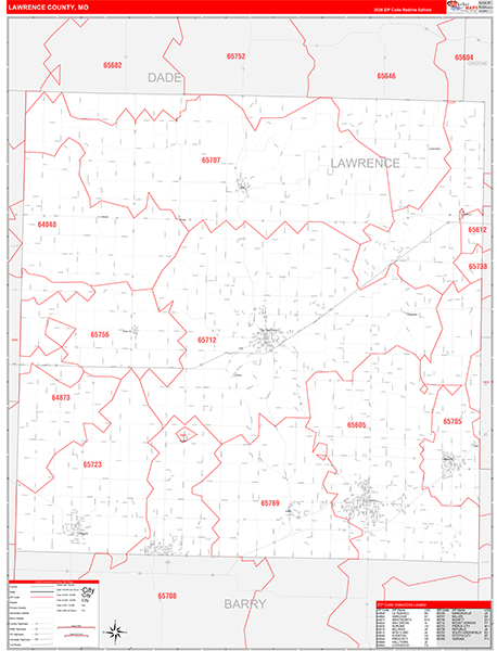 Lawrence County, MO Zip Code Wall Map