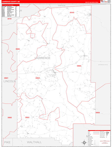Lawrence County, MS Zip Code Map
