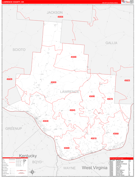 Lawrence County, OH Zip Code Wall Map
