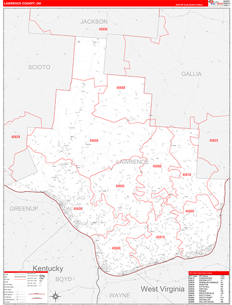 Lawrence County, OH Zip Code Wall Map