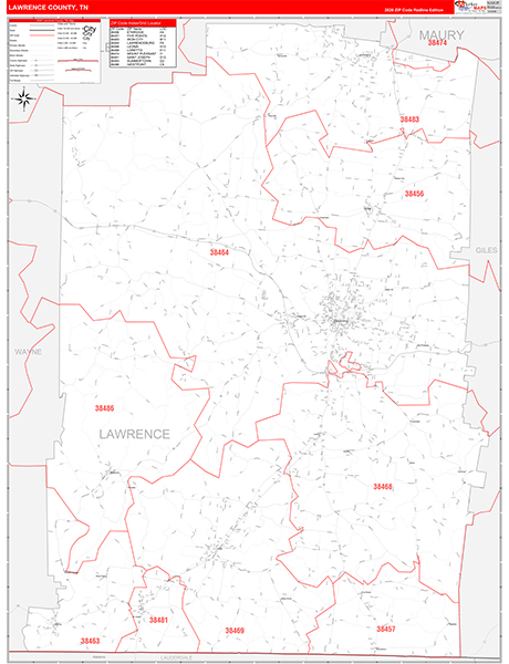 Lawrence County, TN Zip Code Map