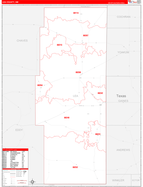 Lea County Digital Map Red Line Style