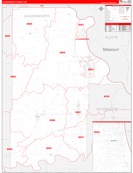Leavenworth County Digital Map Red Line Style